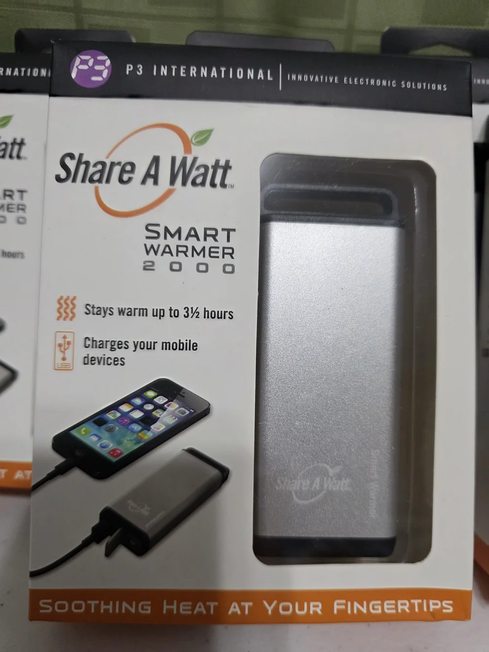 Smart Warmer 2000 Portable Hand Warmer and Charger - Silver. Family Pack Of Four